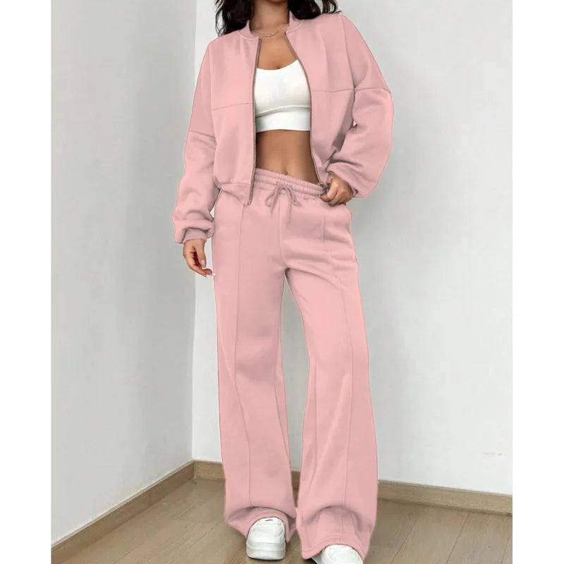 Women's Casual Bomber Jacket & Wide-Leg Pants Set – Effortless Style 4