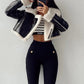 Women's Classic Leather Coat – Stylish Wide Collar for Fall 2