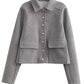 Women’s Cropped Bomber Jacket – Stylish Wool Blend for All Seasons 1