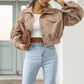 Women's Cropped Corduroy Jacket – Stylish Lantern Sleeves & Pockets 1