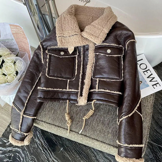 Women's Cropped Leather Jacket – Stylish Warmth for Winter 0