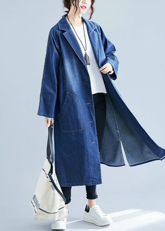 Women’s Denim Coat – Relaxed Fit with Notched Collar & Pockets 0