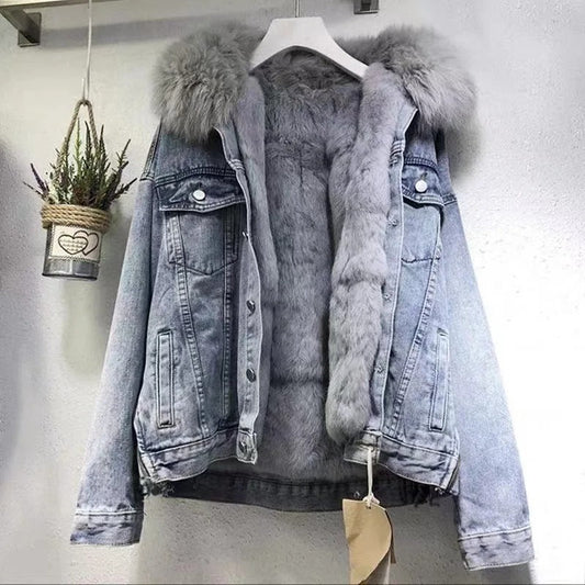 Women's Denim Jacket – Faux Fur Lining for Cozy Winter Style 0