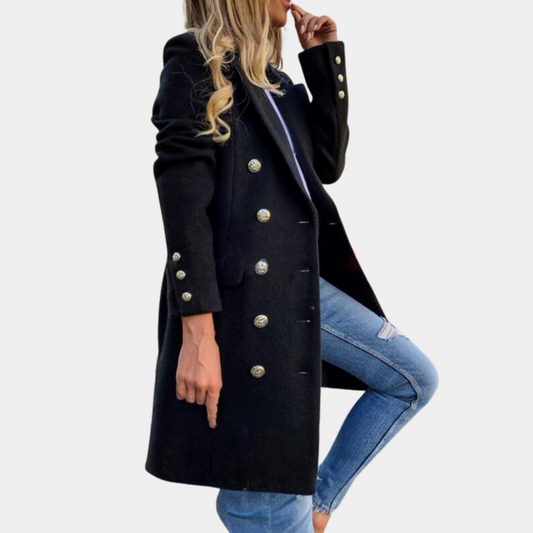 Women’s Double-Breasted Coat – Tailored Wool Blend for Chic Style 0