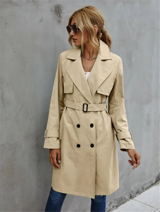Women's Double-Breasted Trench Coat – Chic Belted Design for All-Day Style 0