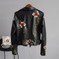 Women's Fitted PU Leather Jacket – Edgy Style with Embroidery 2