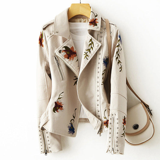 Women’s Floral Embroidered Biker Jacket – Fitted & Stylish 0