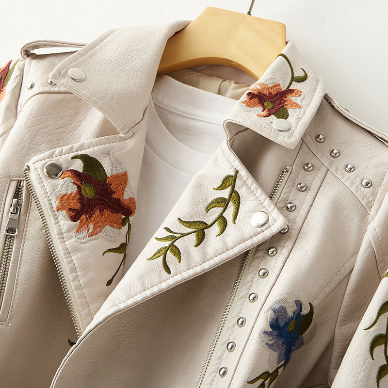 Women’s Floral Embroidered Biker Jacket – Fitted & Stylish 3