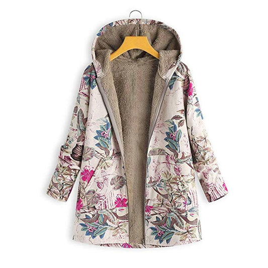 Women's Floral Hooded Coat – Plush Lining for Cozy Comfort 0
