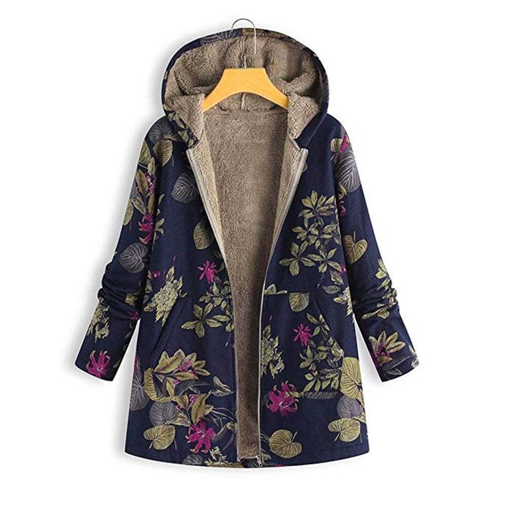Women's Floral Hooded Coat – Plush Lining for Cozy Comfort 1