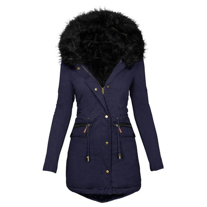 Women's Fluffy Hooded Jacket – Luxurious Fur Collar for Winter Warmth 0
