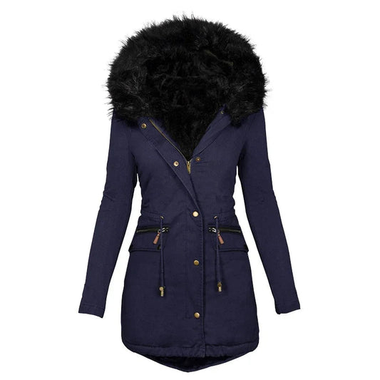 Women's Fluffy Hooded Jacket – Luxurious Fur Collar for Winter Warmth 0