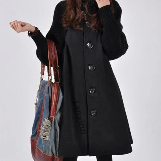Women's High Neck Patchwork Coat – Chic Style for Cold Weather 0