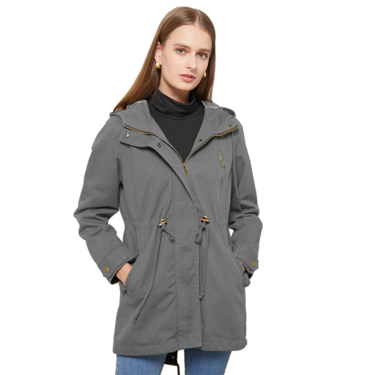 Women's Hooded Windbreaker Trench Coat – Stylish & Comfortable 3