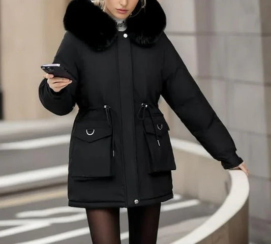 Women’s Insulated Parka Coat – Stylish Faux Fur Hood & Adjustable Fit 0