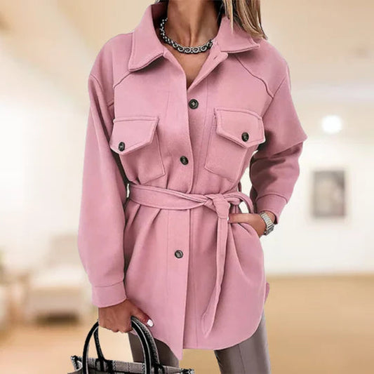 Women's Lapel Trench Coat – Tailored Fit with Chic Belt 0
