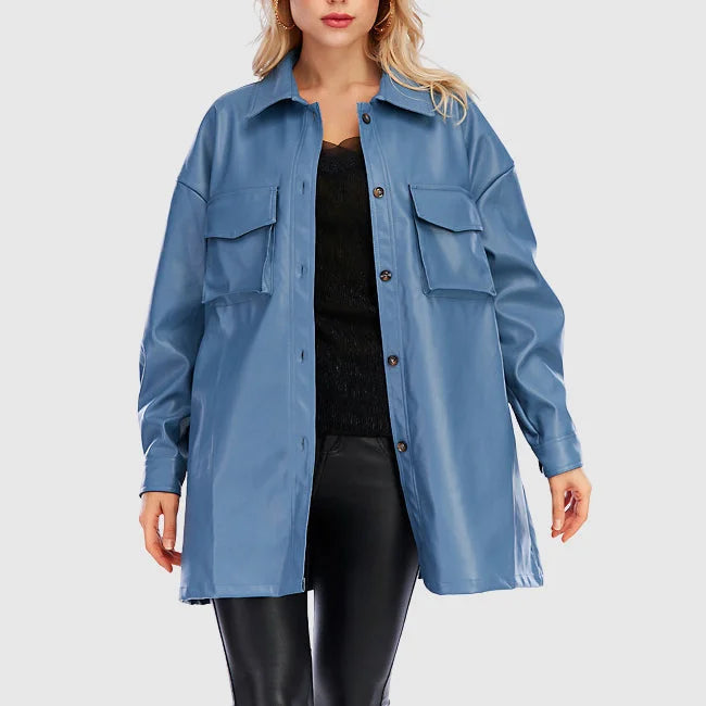Women's Leather Jacket - Chic Belted Design for Effortless Style 3