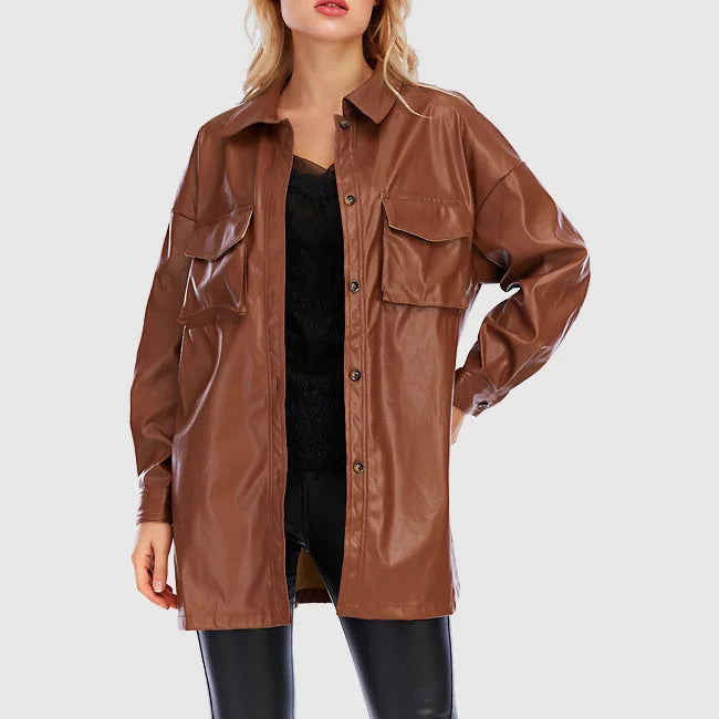 Women's Leather Jacket - Chic Belted Design for Effortless Style 4