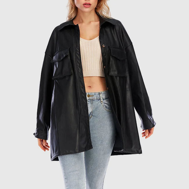 Women's Leather Jacket - Chic Belted Design for Effortless Style 6