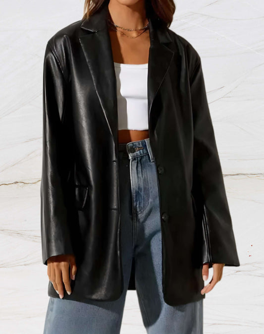 Women's Leather Jacket - Chic Mid-Length Design for Any Occasion 0
