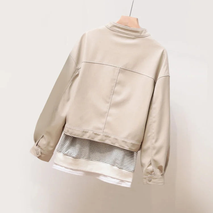Women's Leather Jacket – Chic Mandarin Collar for Versatile Style 1