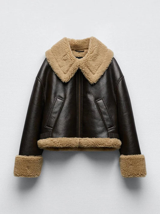 Women's Leather Jacket – Chic Warmth for Winter Style 0
