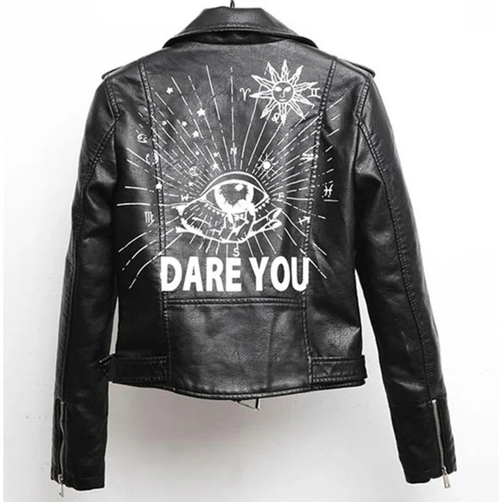 Women's Leather Jacket – Edgy Print & Slim Fit for Style 1