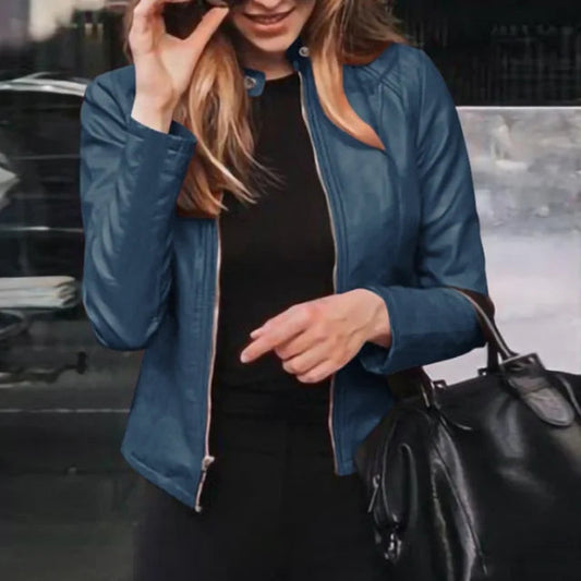 Women's Leather Jacket – Slim Fit with Stand Collar for Chic Style 0