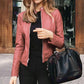 Women's Leather Jacket – Slim Fit with Stand Collar for Chic Style 15
