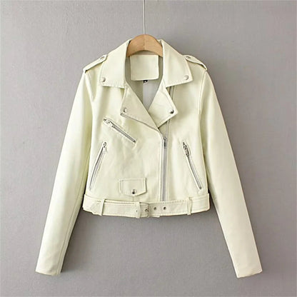 Women's Leather Jacket – Stylish Zip-Up with Flattering Belt 0