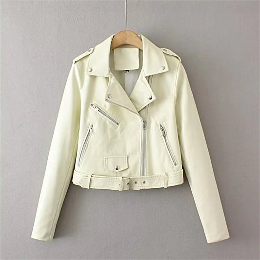 Women's Leather Jacket – Stylish Zip-Up with Flattering Belt 0