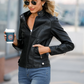 Women's Leather Jacket – Stylish Zipper & Stand Collar Design 1