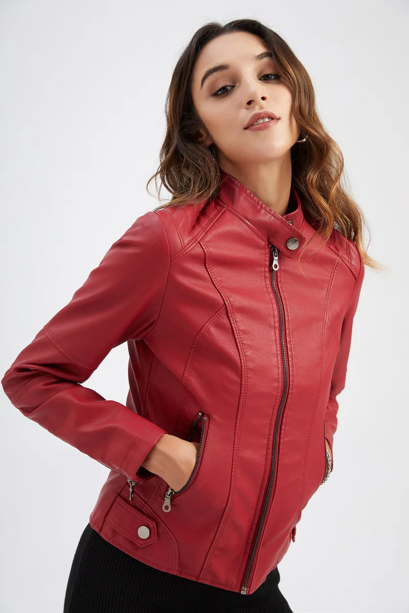 Women's Leather Jacket – Stylish Zipper & Stand Collar Design 4