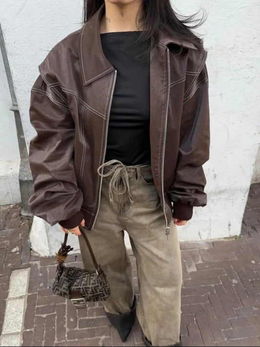 Women's Leather Jacket – Timeless Bomber for Year-Round Style 0