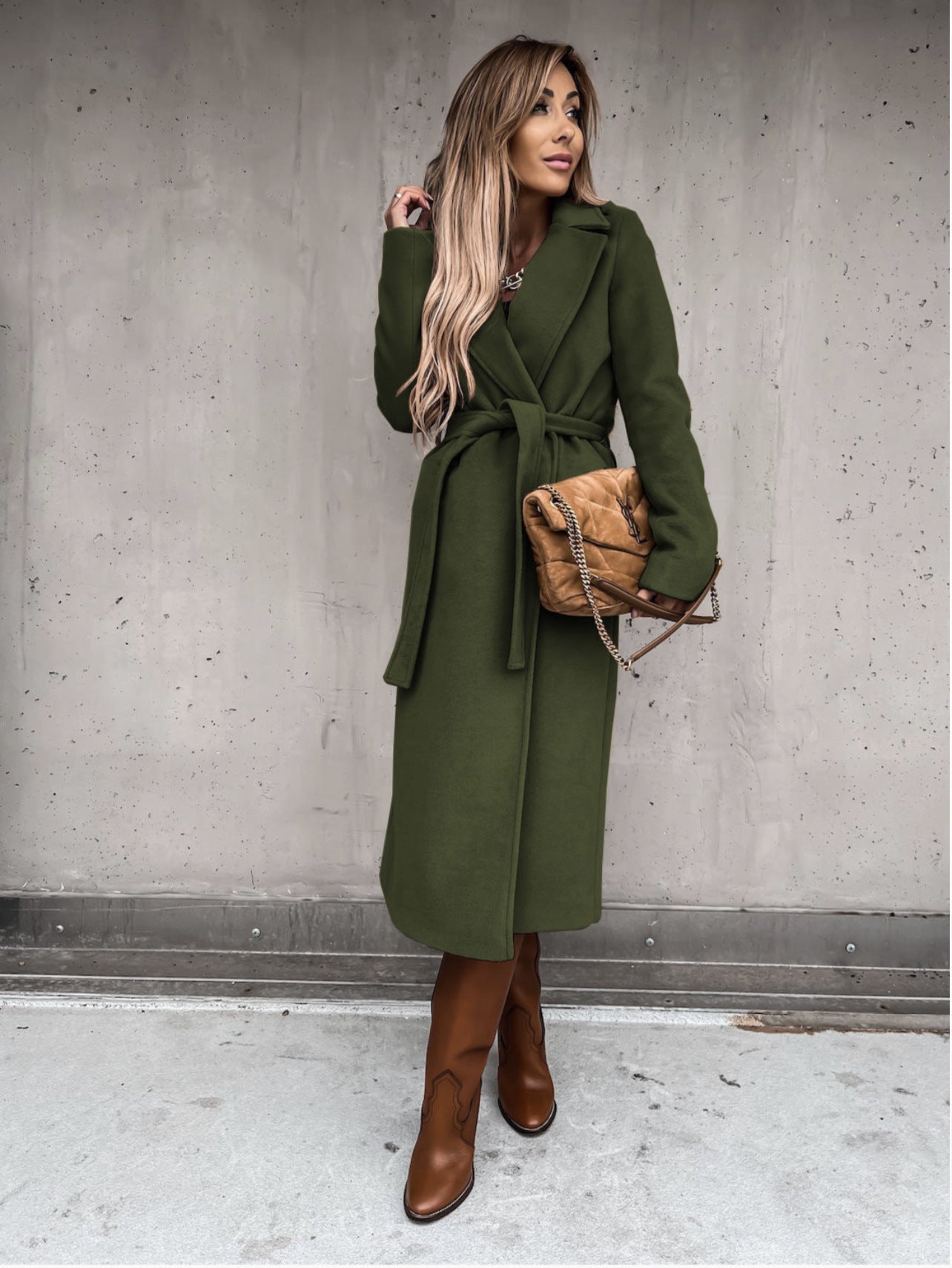 Women's Long Belted Coat – Elegant Notched Collar for Chilly Days 3