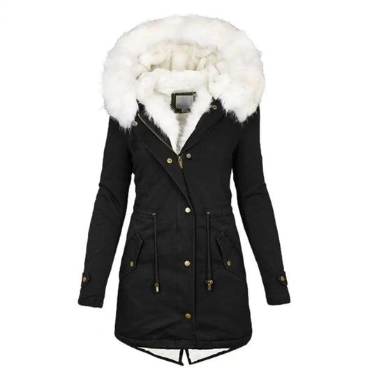 Women's Long Faux Fur Coat – Warm Padded Design for Winter 0