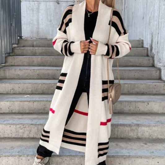 Women's Long Striped Cardigan – Cozy Knit for Fall Style 0