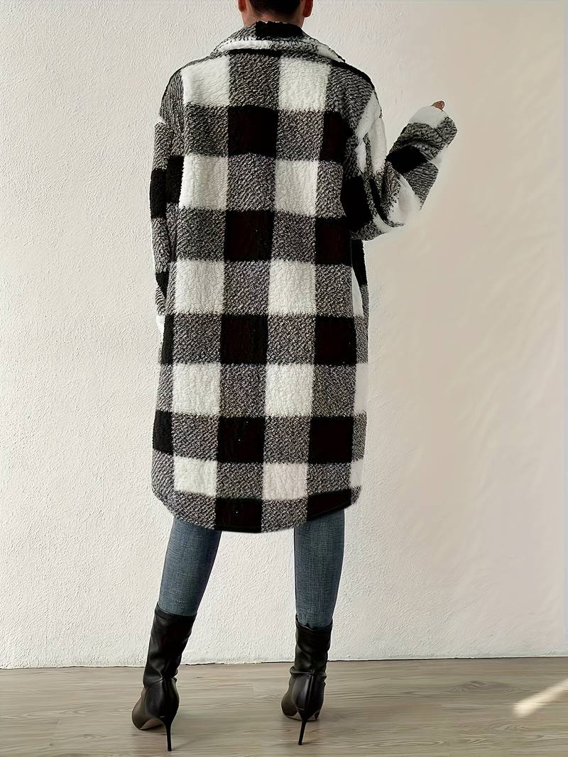 Women's Long Teddy Jacket – Cozy Checkered Style for Fall 6
