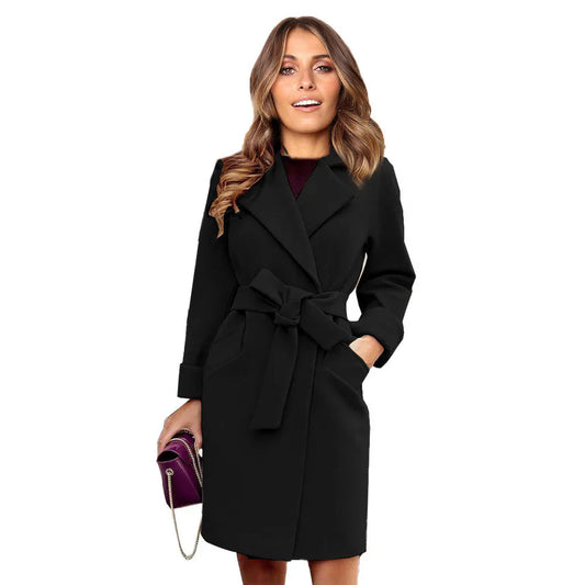 Women's Long Trench Coat – Elegant Belted Design with Pockets 0