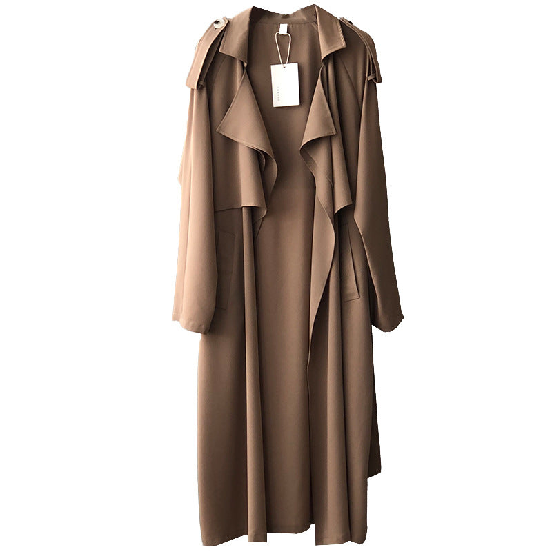 Women’s Long Trench Coat – Elegant Lapel Design for Effortless Style 0