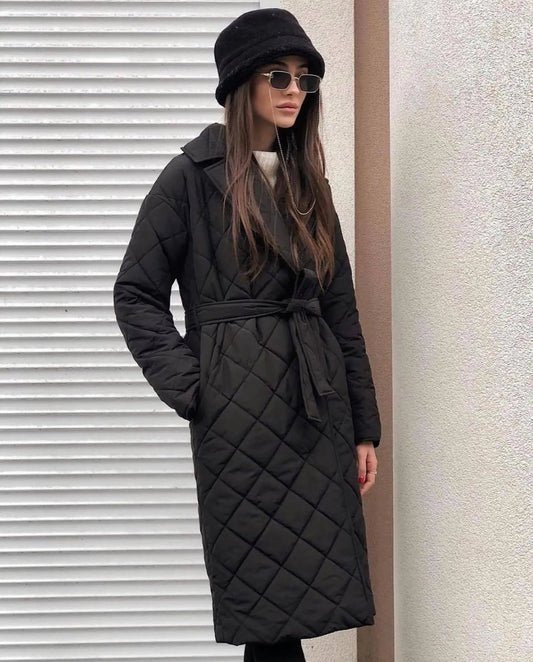Women's Mid-Length Quilted Jacket – Elegant Lace Design for Winter 0