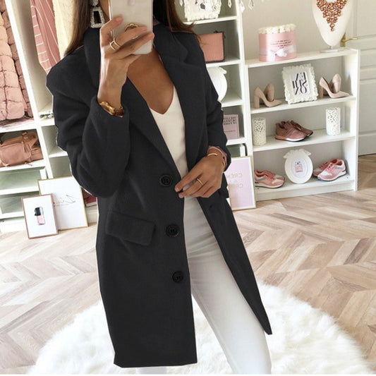 Women's Mid-Length Woolen Coat – Chic Double-Breasted Design 0