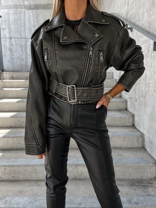 Women's Motorcycle Jacket – Edgy PU Leather for Street Style 0