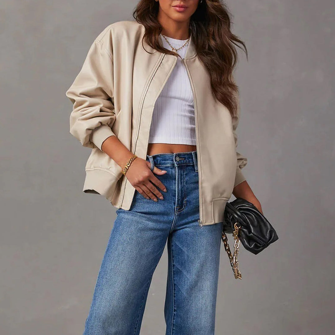 Women’s Oversized Bomber Jacket – Glossy Leather-Look for Edgy Style 2