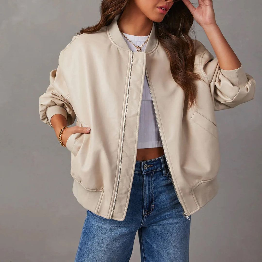 Women’s Oversized Bomber Jacket – Glossy Leather-Look for Edgy Style 3