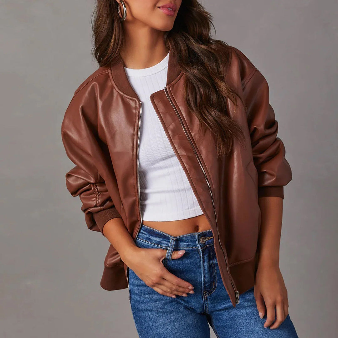 Women’s Oversized Bomber Jacket – Glossy Leather-Look for Edgy Style 5