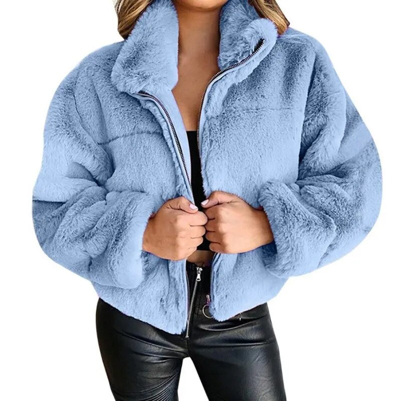 Women’s Oversized Faux Fur Jacket – Cozy High Collar Design 2