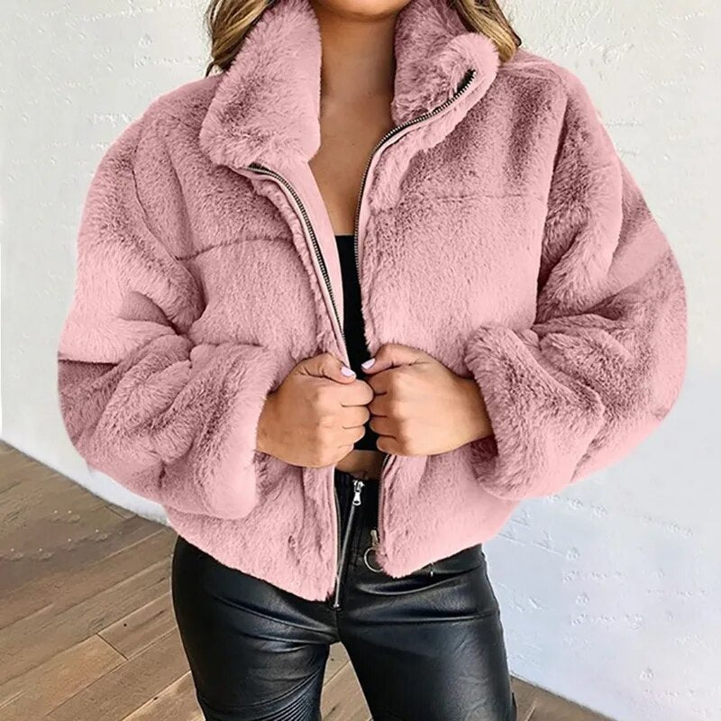 Women’s Oversized Faux Fur Jacket – Cozy High Collar Design 5