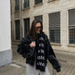 Women's Oversized Leather Jacket – Chic White Stitch Contrast 3