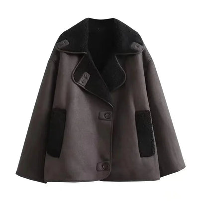 Women's Oversized Pilot Jacket – Cozy Teddy Lining for Winter 0